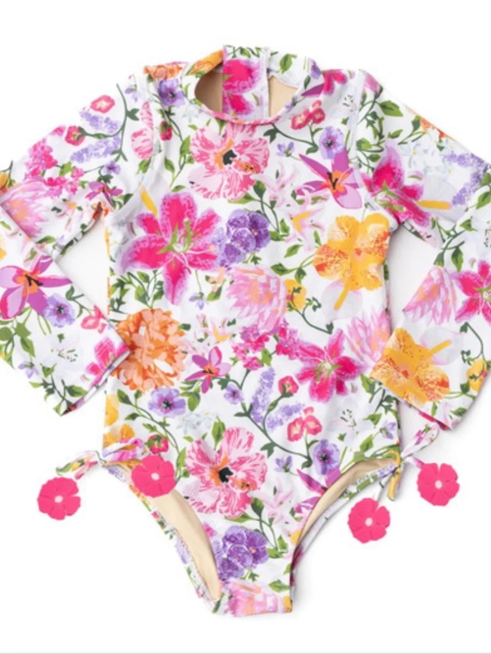 Floral Long-Sleeve Rash Guard Swimsuit - Pink Multi